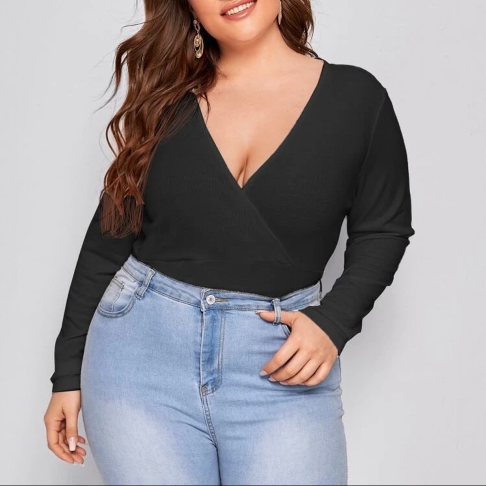 Plus black Surplice neck top